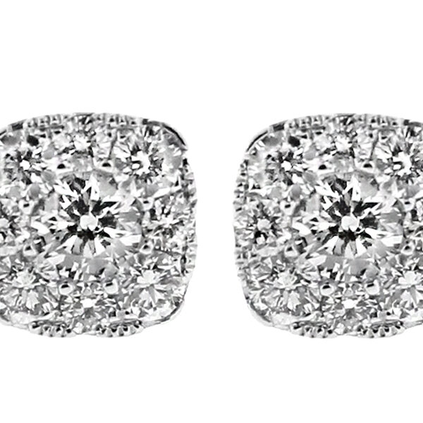 Square Cluster Stud Earrings with Diamonds in 18k White Gold