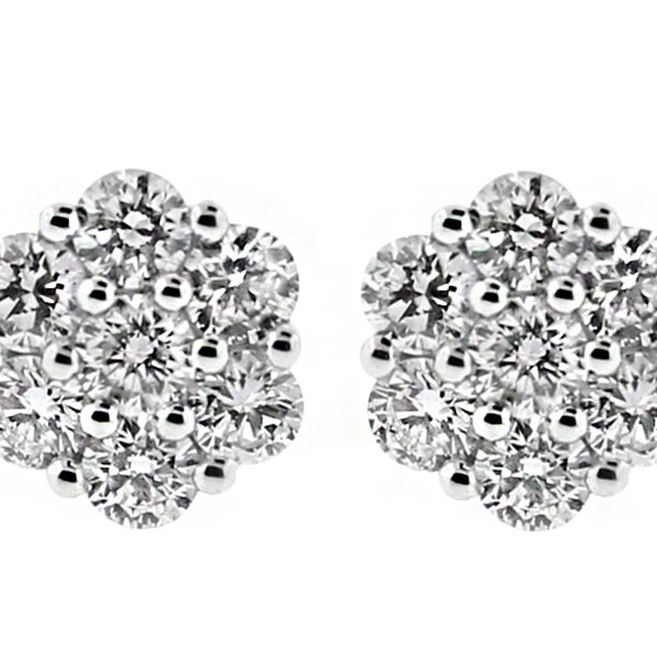 Cluster Stud Earrings with Diamonds in 18k White Gold