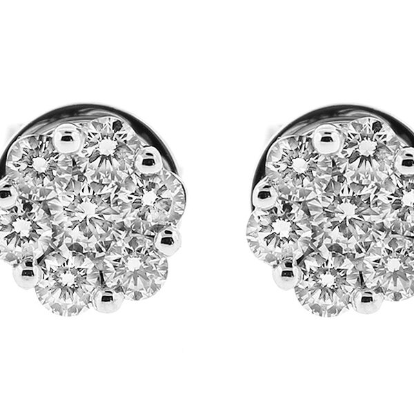 Round Cluster Earrings with Diamonds in 18k White Gold