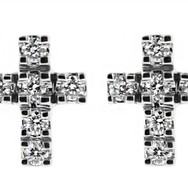 Cross Stud Earrings with Diamonds in 18k White Gold