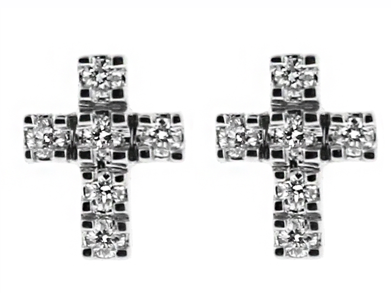 Cross Stud Earrings with Diamonds in 18k White Gold