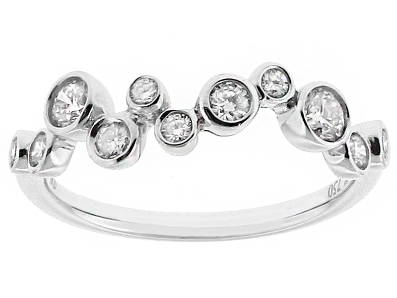 Abstract Ladies Fashion Ring with Modern Design of Bezel Set Diamonds in 18k White Gold