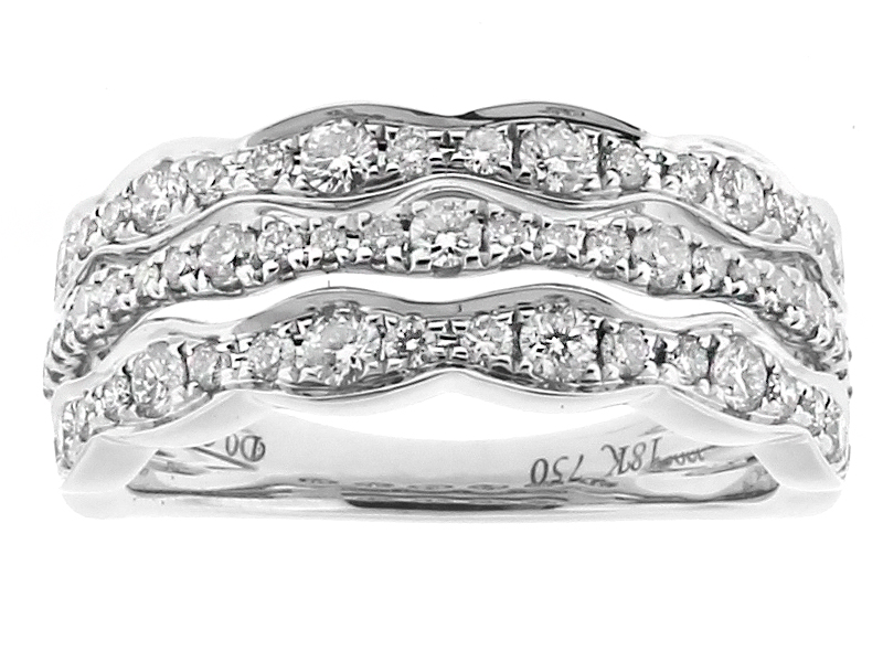 Wavy Triple Row Ladies Fashion Ring with Diamonds in 18k White Gold