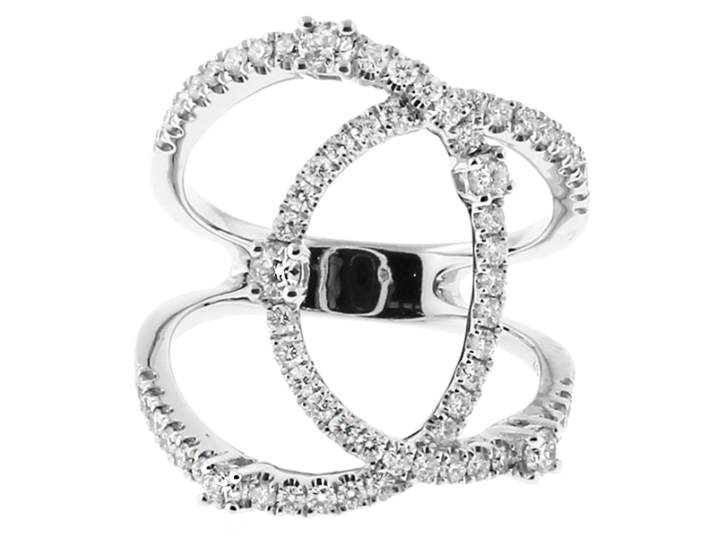 Crossover Style Statement Ring with Diamonds in 18k White Gold