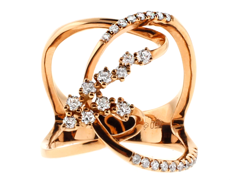 Wide Twists and Turns Ladies Diamond Fashion Ring in 18kt Rose Gold