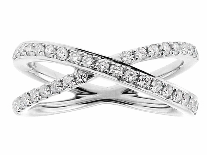 Diamond Criss-cross Ladies X Ring in 18kt White Gold