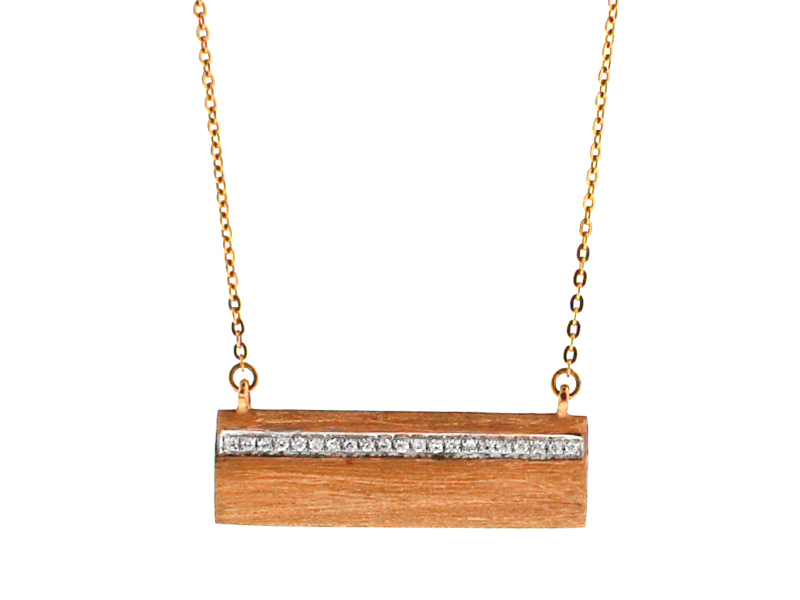 Ladies Rose Gold Bar Necklace with a Line of Diamonds 18kt