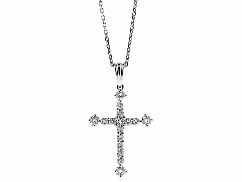 Ladies Diamond Cross with Corner Larger Diamonds in 18kt White Gold