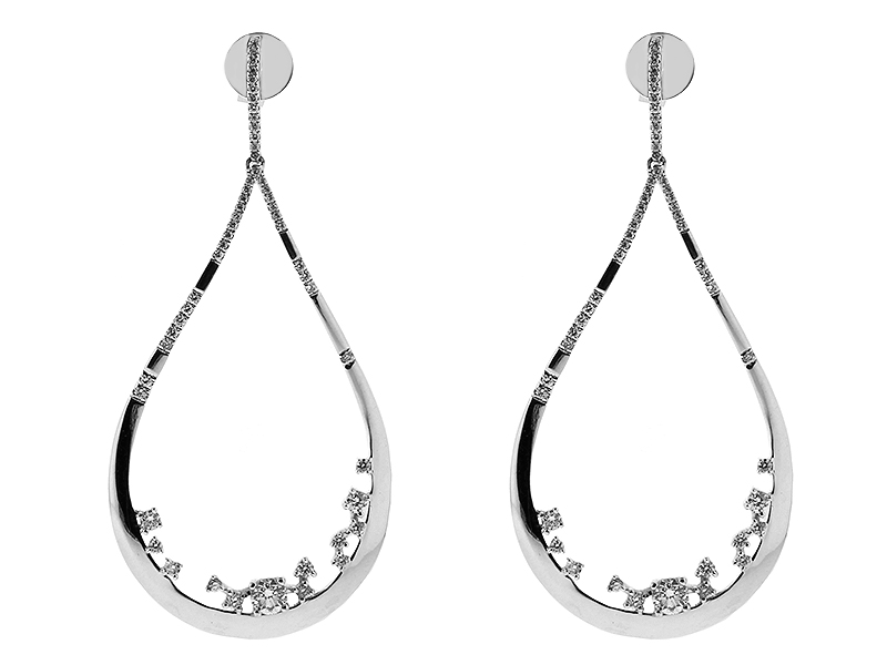 Diamonds on a Long Oval Drop Earrings in 18kt White Gold