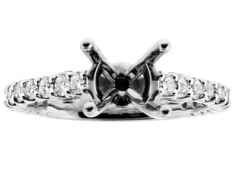 Ladies U Prong 3/4 Way Diamond Engagement Ring Semi Mount in 18kt White Gold