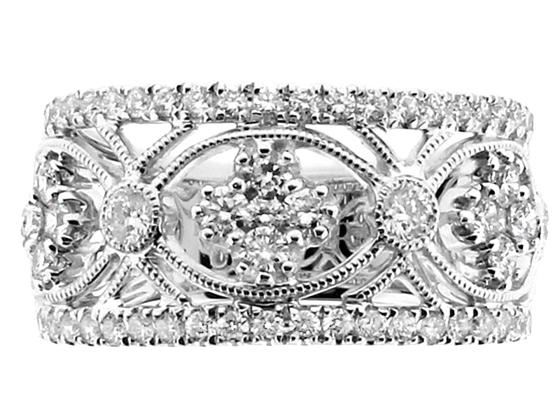 Ladies Wide Ring Open Design With Filigree Details in 18kt White Gold