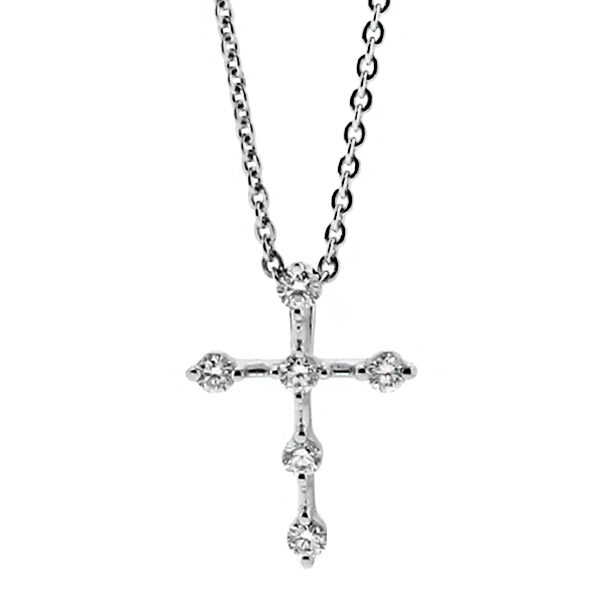 Ladies 6 Stone Diamond Cross Pendant in 18kt White Gold