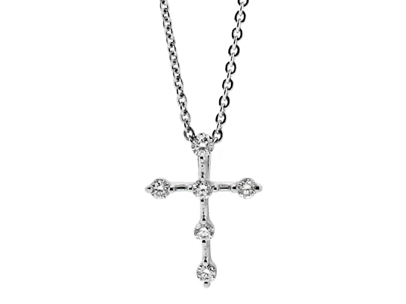 Ladies 6 Stone Diamond Cross Pendant in 18kt White Gold