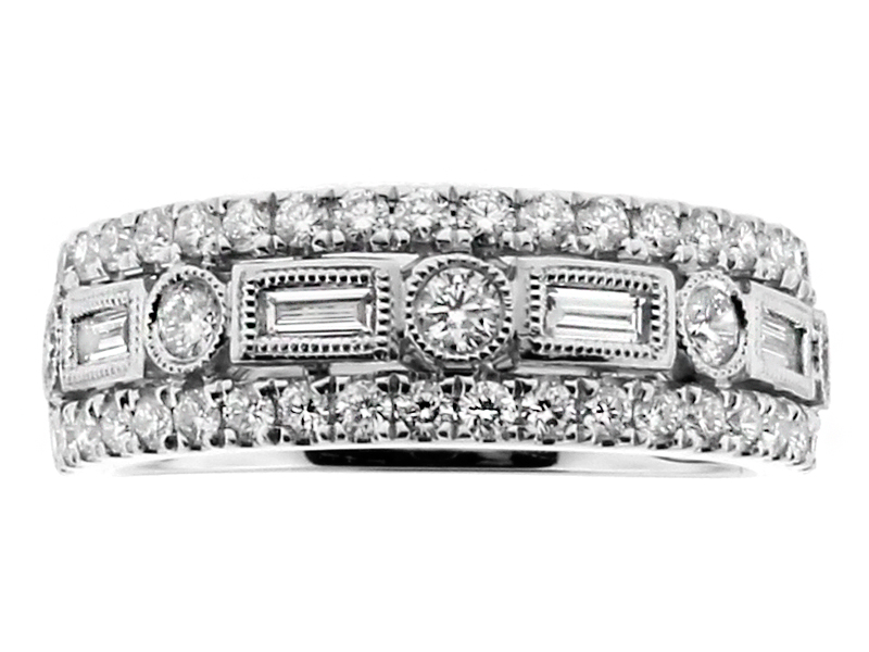 3 Row Stackable Look Ladies Diamond Ring in 18kt White Gold