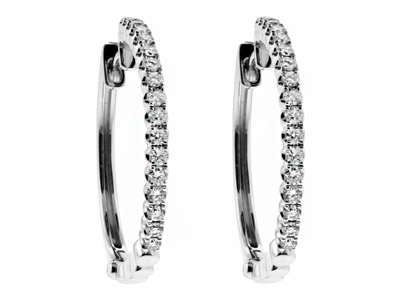 One inch Diameter Diamond Hoop Earrings in 18kt White Gold