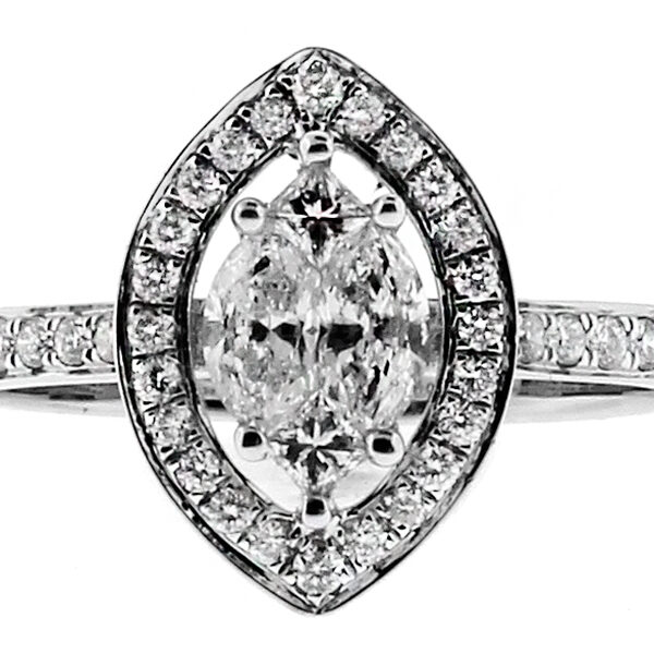 Marquise Halo with Invisible set Diamonds Ladies Ring in 18kt White Gold