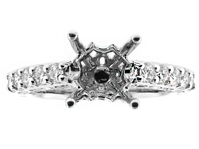 Single Row Prong Set Engagement Ring with Scalloped Side Design in 18kt White Gold