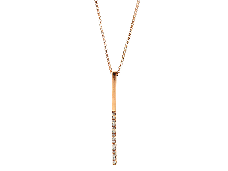 Vertical Rose Gold and Diamond Bar Necklace in 18kt Rose Gold