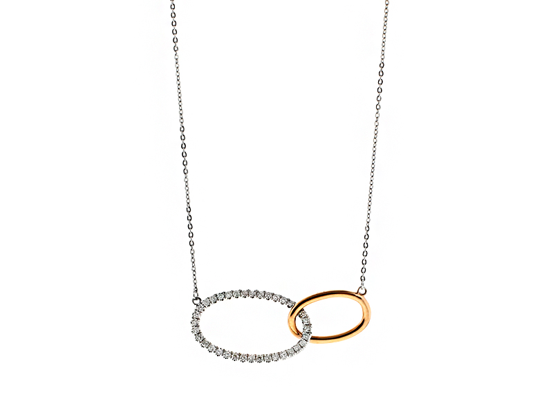 Double Interlocking Oval Diamond Necklace in 18kt White and Rose Gold