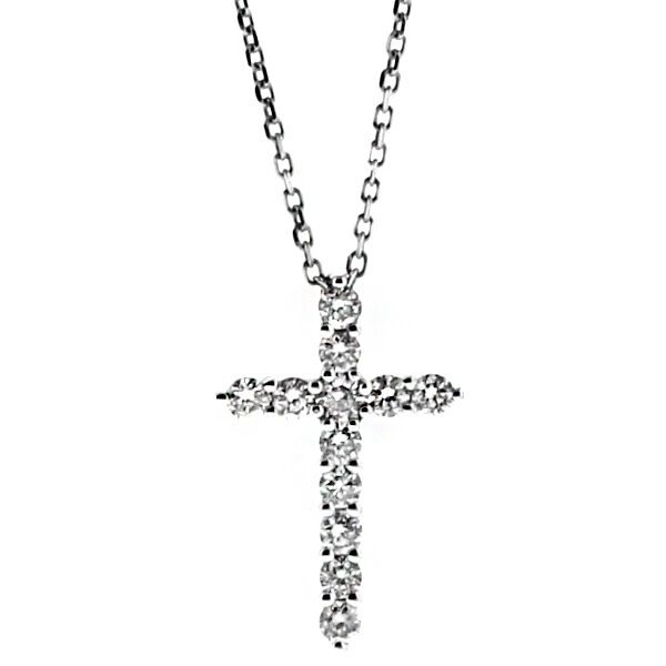 Single Row, Prong Set Diamond Cross in 18kt White Gold