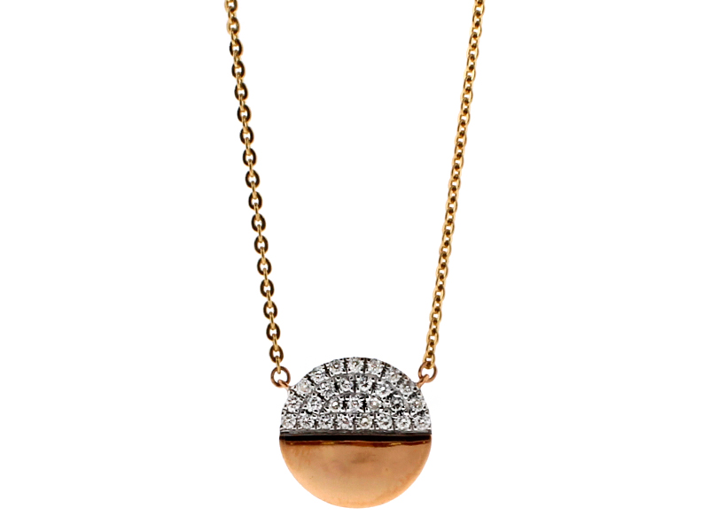Circle Half Filled with Pave Set Diamonds Necklace in 18kt Rose Gold