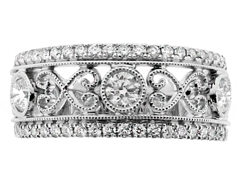 Ladies Vintage Style Diamond Band With Milgrain Details in 18kt White Gold