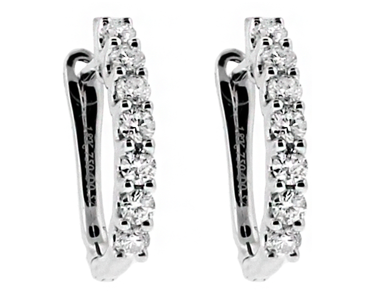 One Row Latch Back Diamond Huggie Style Earrings in 18kt White Gold