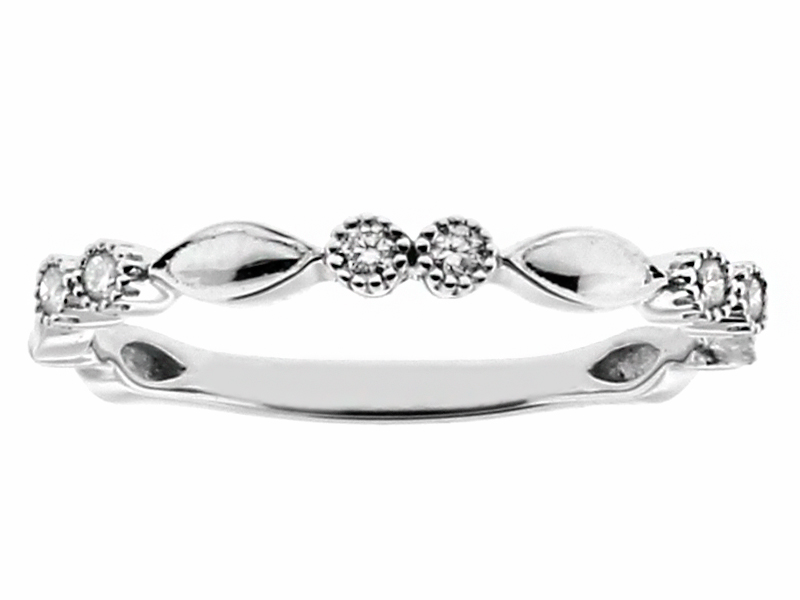 Ladies Stackable Diamond Ring with Lazer Cut and Beading Detail in 18kt White Gold