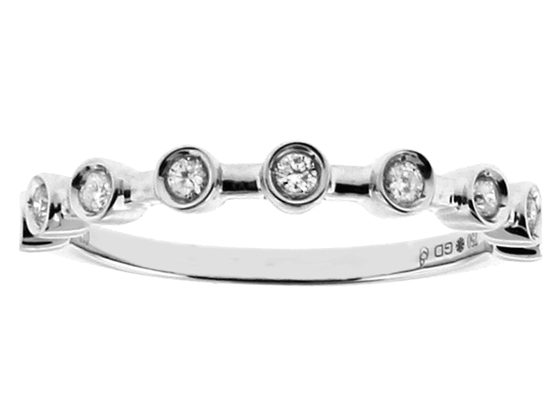 9 Stones Set in Bezel Ladies Stackable Diamond Ring in 18kt White Gold