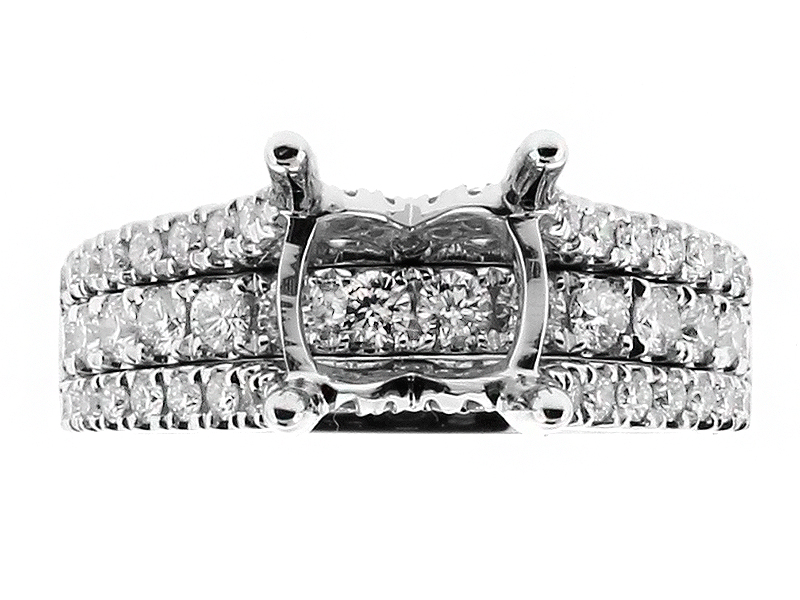 3 Row Diamond 6.4mm Wide Shank Ladies Engagement Ring Semi Mount in 18kt White Gold