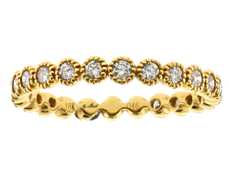 Ladies Beaded Bezel Set Diamond Eternity Band Designed with Sizing Ability in 18kt Yellow Gold