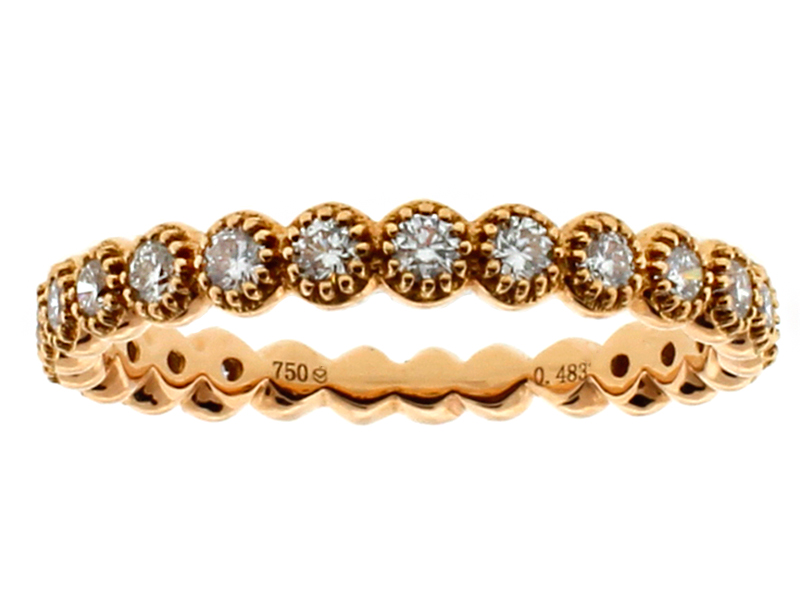 Ladies Beaded Bezel Set Diamond Eternity Band Designed with Sizing Ability in 18kt Rose Gold
