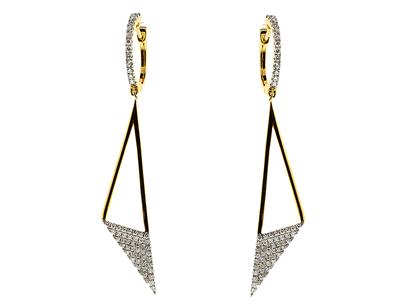 Triangle Drop With Hoop Fashion Dangling (Geometric) Earrings Pave Diamonds in 18kt Yellow Gold