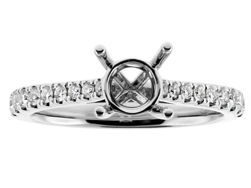 Graduating Diamonds in  Shank Engagement Ring Semi Mount in 18kt White Gold