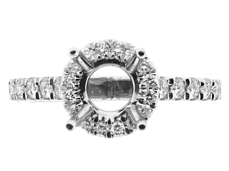 Round Halo Diamond Engagement Ring Semi Mount in 18kt White Gold