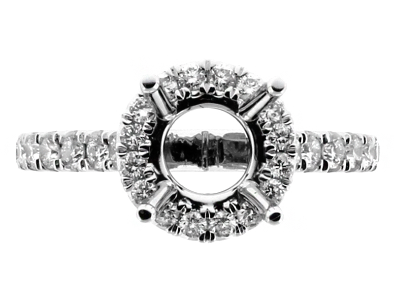 Round Halo Diamond Engagement Ring Semi Mount in 18kt White Gold