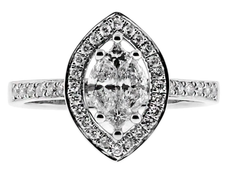 Marquise Halo with Invisible set Diamonds Ladies Ring in 18kt White Gold