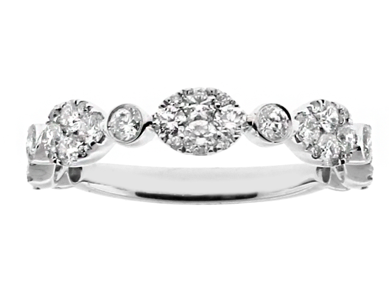 Stackable Diamond Ring, Alternating Marquise and Round Shape Design in 18kt White Gold