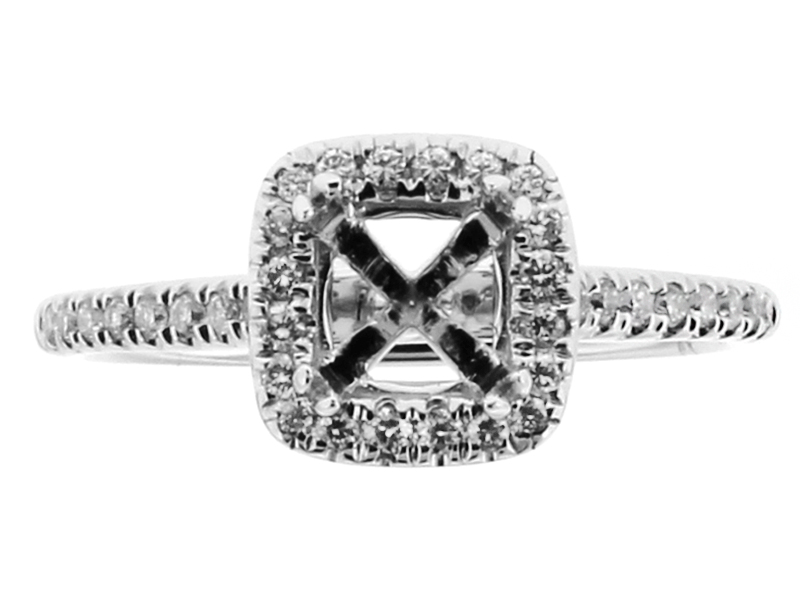 Cushion Square Halo Engagement Ring Semi Mount in 18kt White Gold