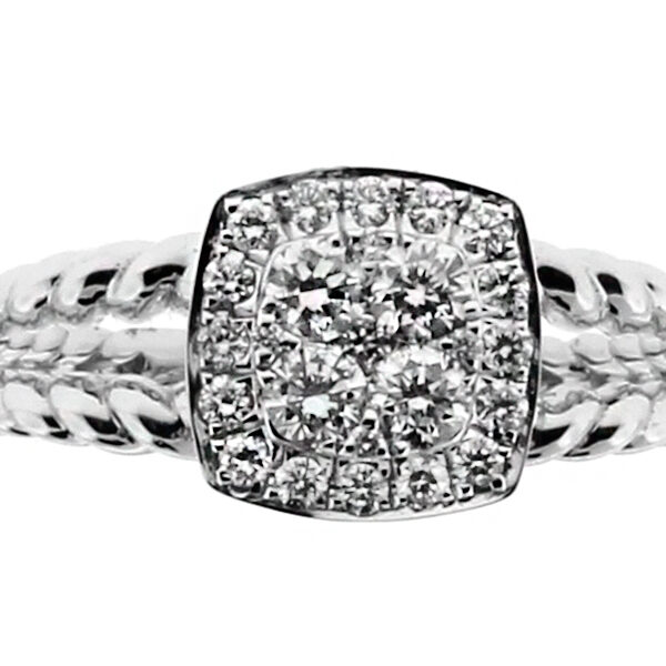 Designer Look Square Diamond Cluster Right Hand Ring With Roped Split Shank in 18kt White Gold