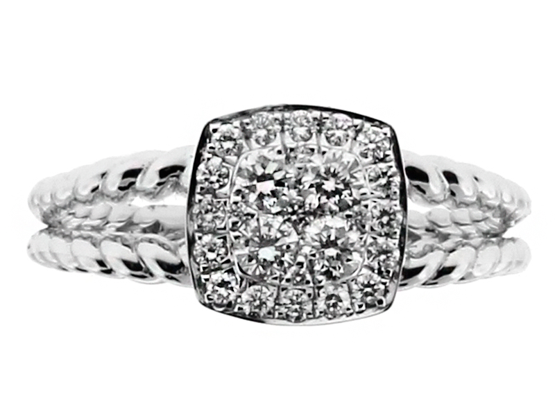 Designer Look Square Diamond Cluster Right Hand Ring With Roped Split Shank in 18kt White Gold