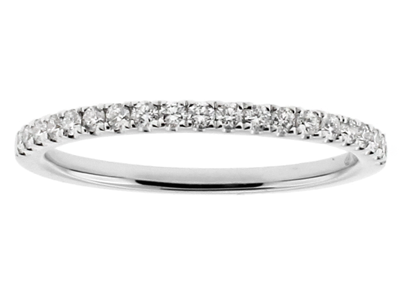 Thin Prong Set Diamond Wedding Band Ring in 18kt White Gold
