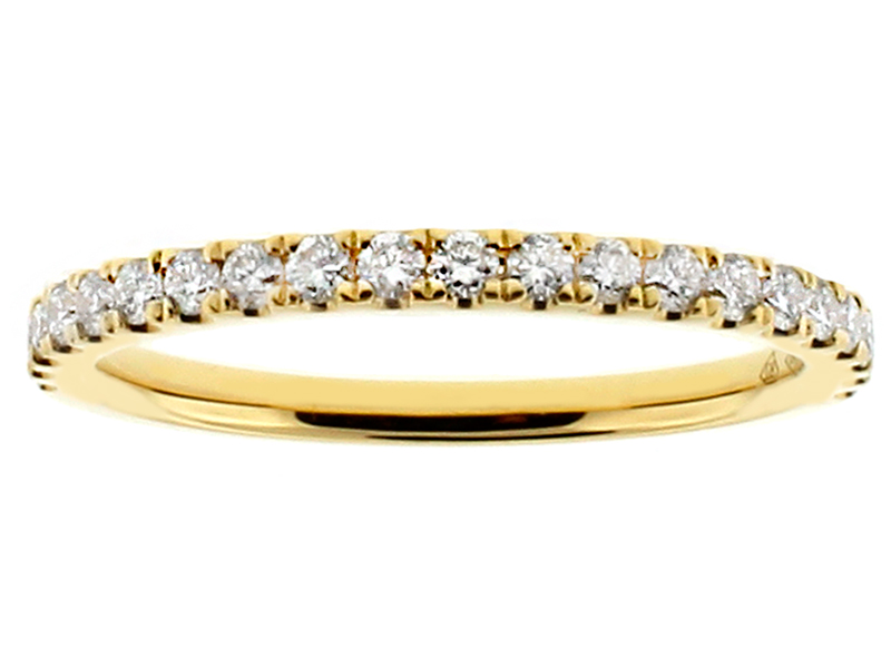 Thin Prong Set Diamond Wedding Band Ring in 18kt Yellow Gold