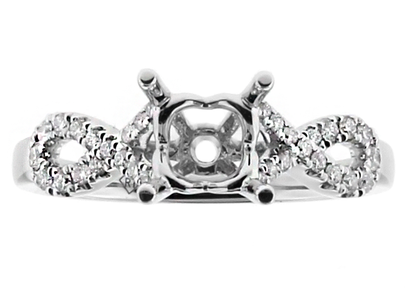 Ribbon Twist Shank Diamond Engagement Ring Semi Mount in 18kt White Gold