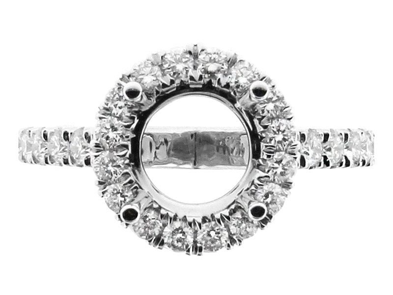 Circle Halo Diamond Engagement Ring Semi Mount in 18kt White Gold