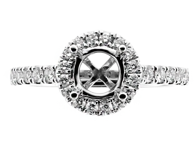 Round Halo Diamond Engagement Ring Semi Mount in 18kt White Gold