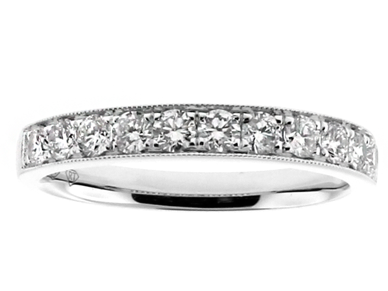3mm Wide Preset 11 Stone, Ladies Diamond Wedding Band Ring in 18kt White Gold