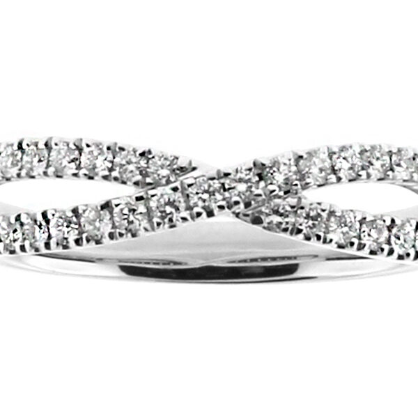 Two Row Cross Over Ladies 4.3mm Diamond Wedding Band Ring in 18kt White Gold