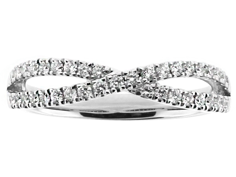 Two Row Cross Over Ladies 4.3mm Diamond Wedding Band Ring in 18kt White Gold