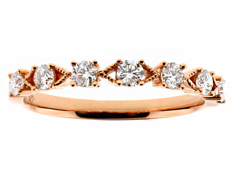 7 Stone, 2.5mm Ladies Diamond Ring with Milgrain Details in 18kt Rose Gold
